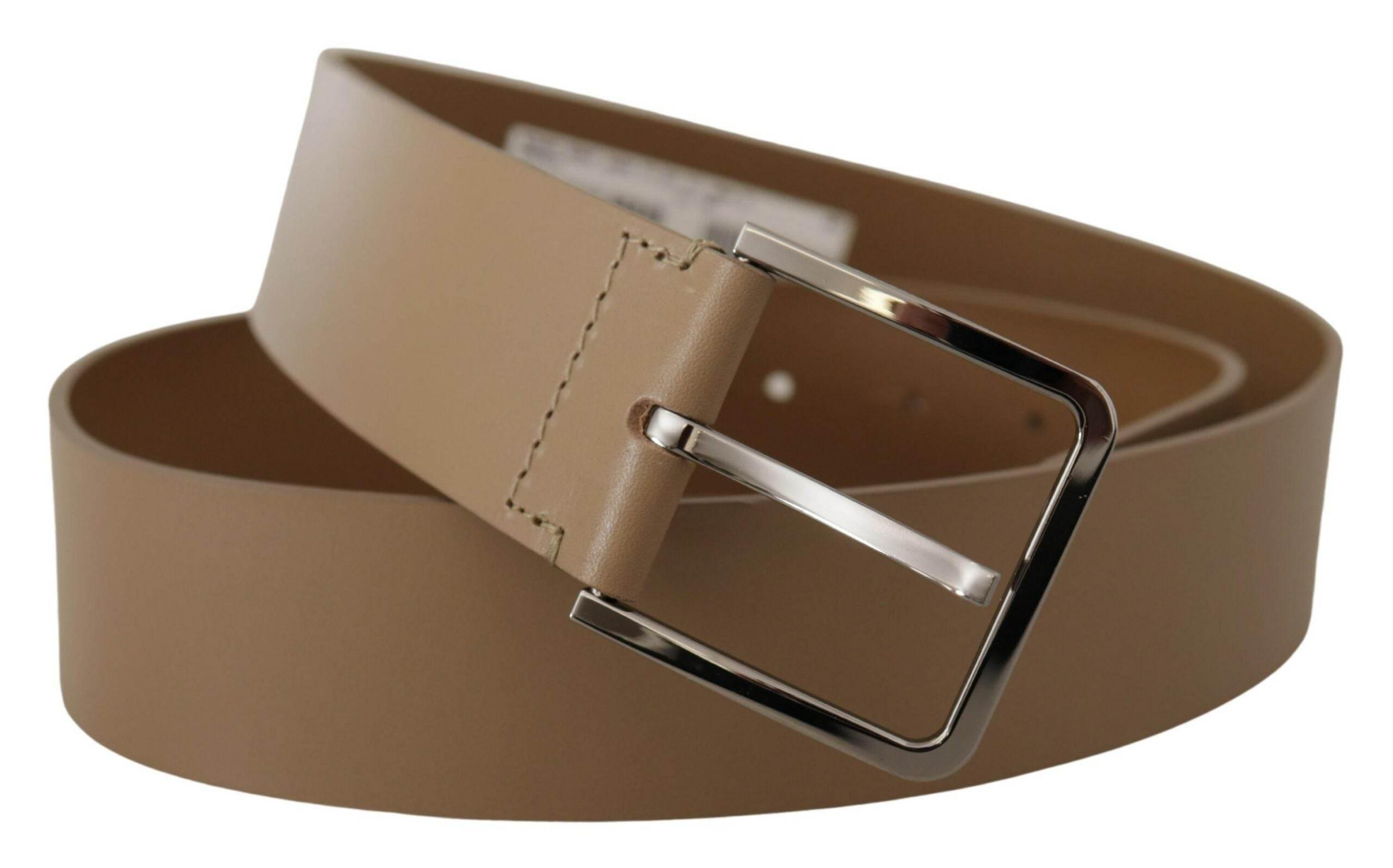 Dolce & Gabbana Beige Calf Leather Wide Silver Metal Belt - Hilstor