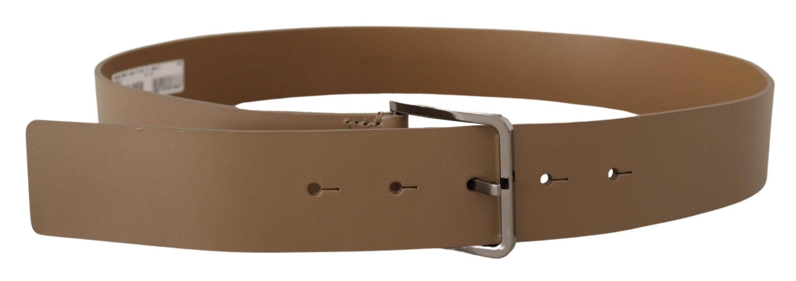 Dolce & Gabbana Beige Calf Leather Wide Silver Metal Belt - Hilstor