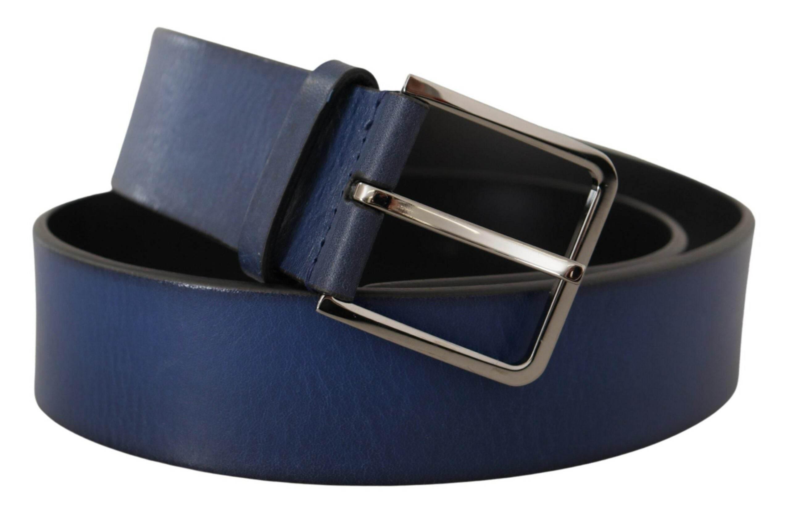Dolce & Gabbana Blue Calf Leather Silver Metal Buckle Classic Belt - Hilstor