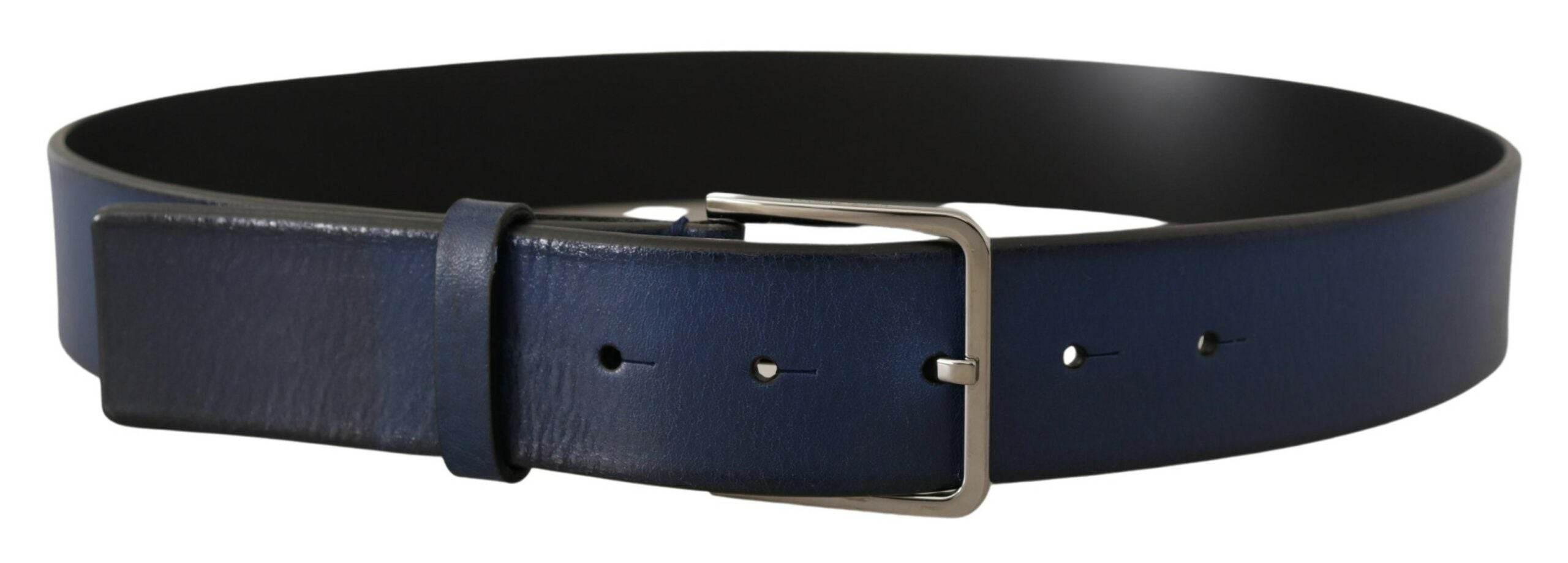 Dolce & Gabbana Blue Calf Leather Silver Metal Buckle Classic Belt - Hilstor