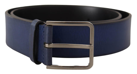 Dolce & Gabbana Blue Calf Leather Silver Metal Buckle Classic Belt - Hilstor