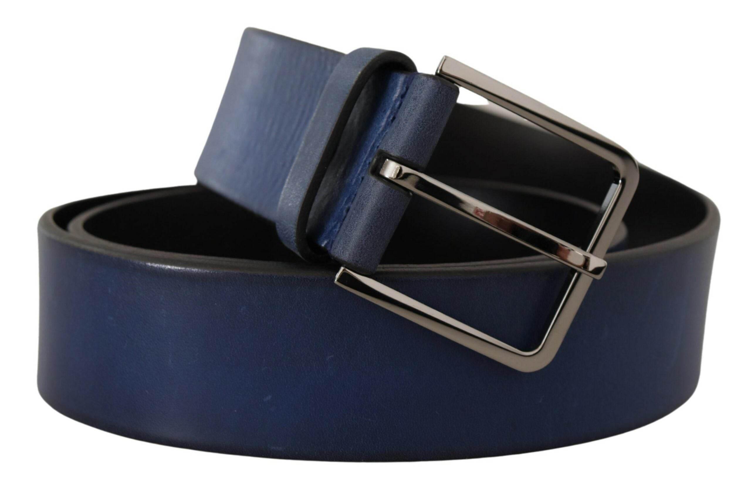 Dolce & Gabbana Blue Calf Leather Silver Metal Buckle Classic Belt - Hilstor