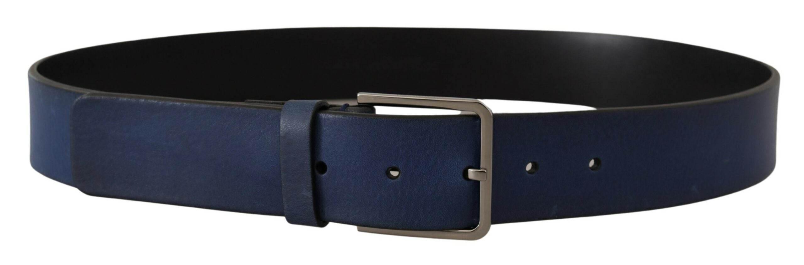 Dolce & Gabbana Blue Calf Leather Silver Metal Buckle Classic Belt - Hilstor