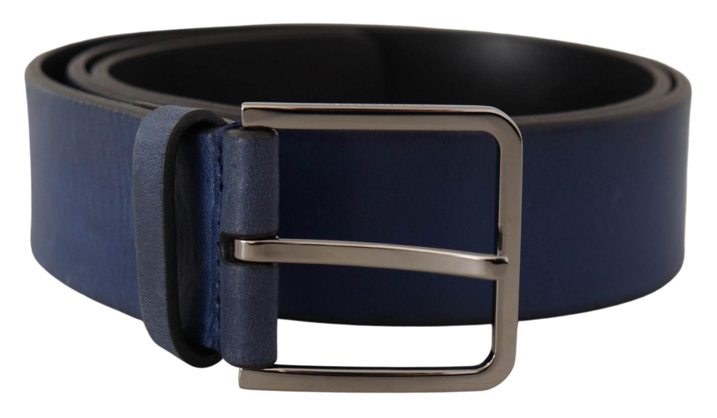 Dolce & Gabbana Blue Calf Leather Silver Metal Buckle Classic Belt - Hilstor