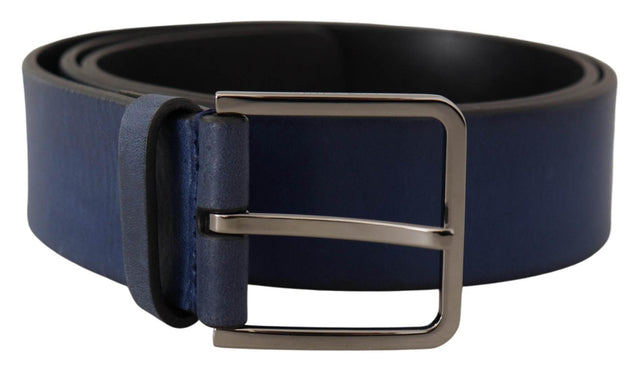 Dolce & Gabbana Blue Calf Leather Silver Metal Buckle Classic Belt - Hilstor
