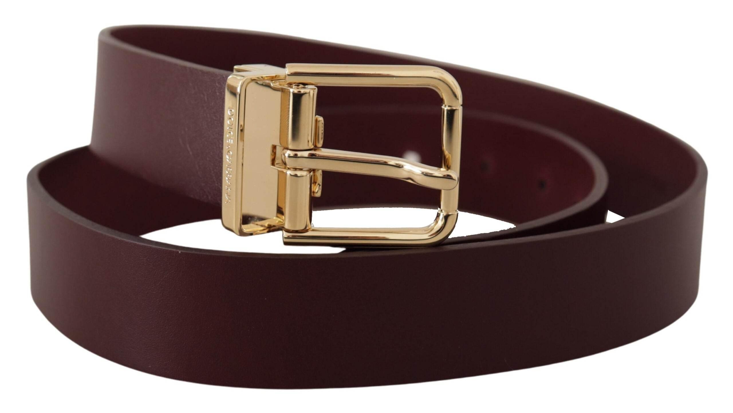 Dolce & Gabbana Maroon Vitello Leather Gold Metal Buckle Belt - Hilstor