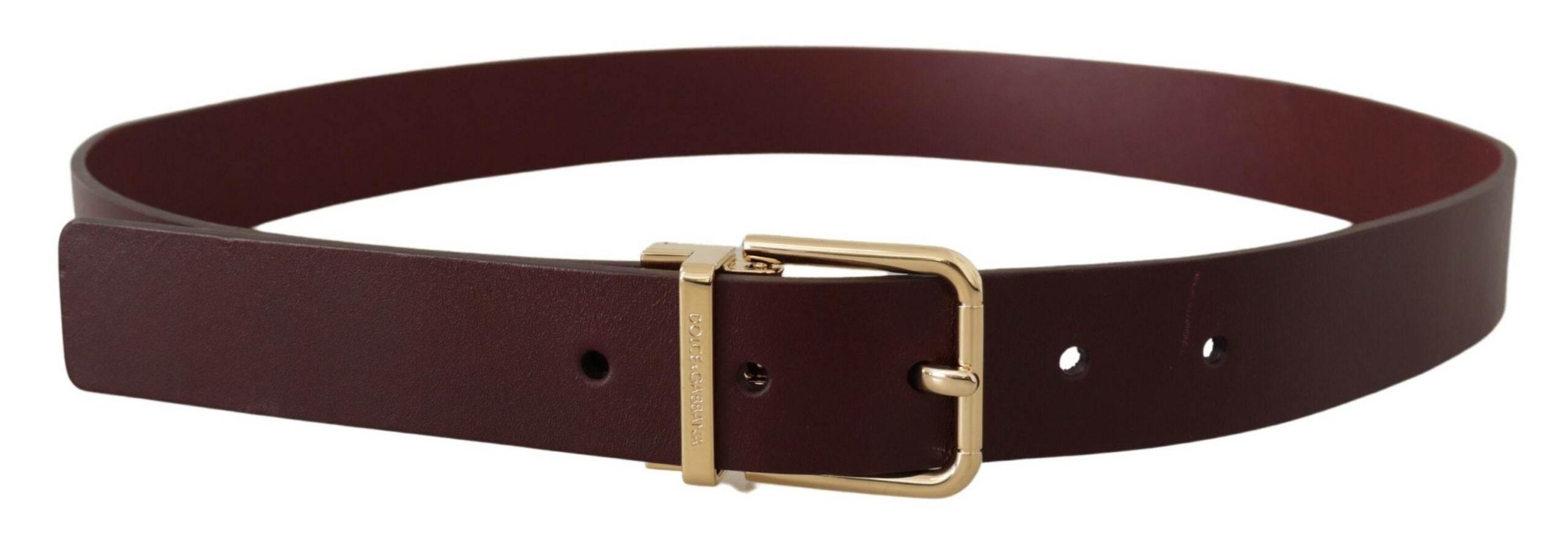 Dolce & Gabbana Maroon Vitello Leather Gold Metal Buckle Belt - Hilstor