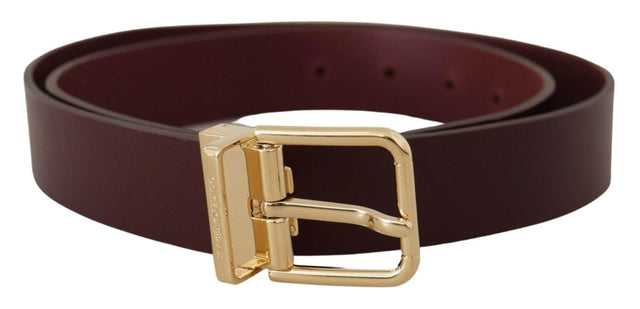 Dolce & Gabbana Maroon Vitello Leather Gold Metal Buckle Belt - Hilstor