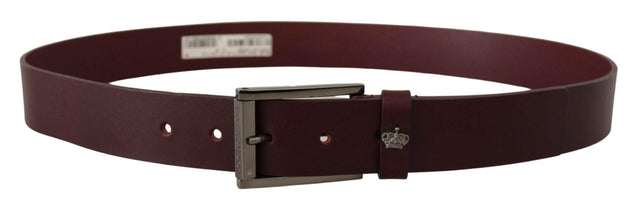 Dolce & Gabbana Brown Leather Silver Metal Crown Buckle Belt - Hilstor