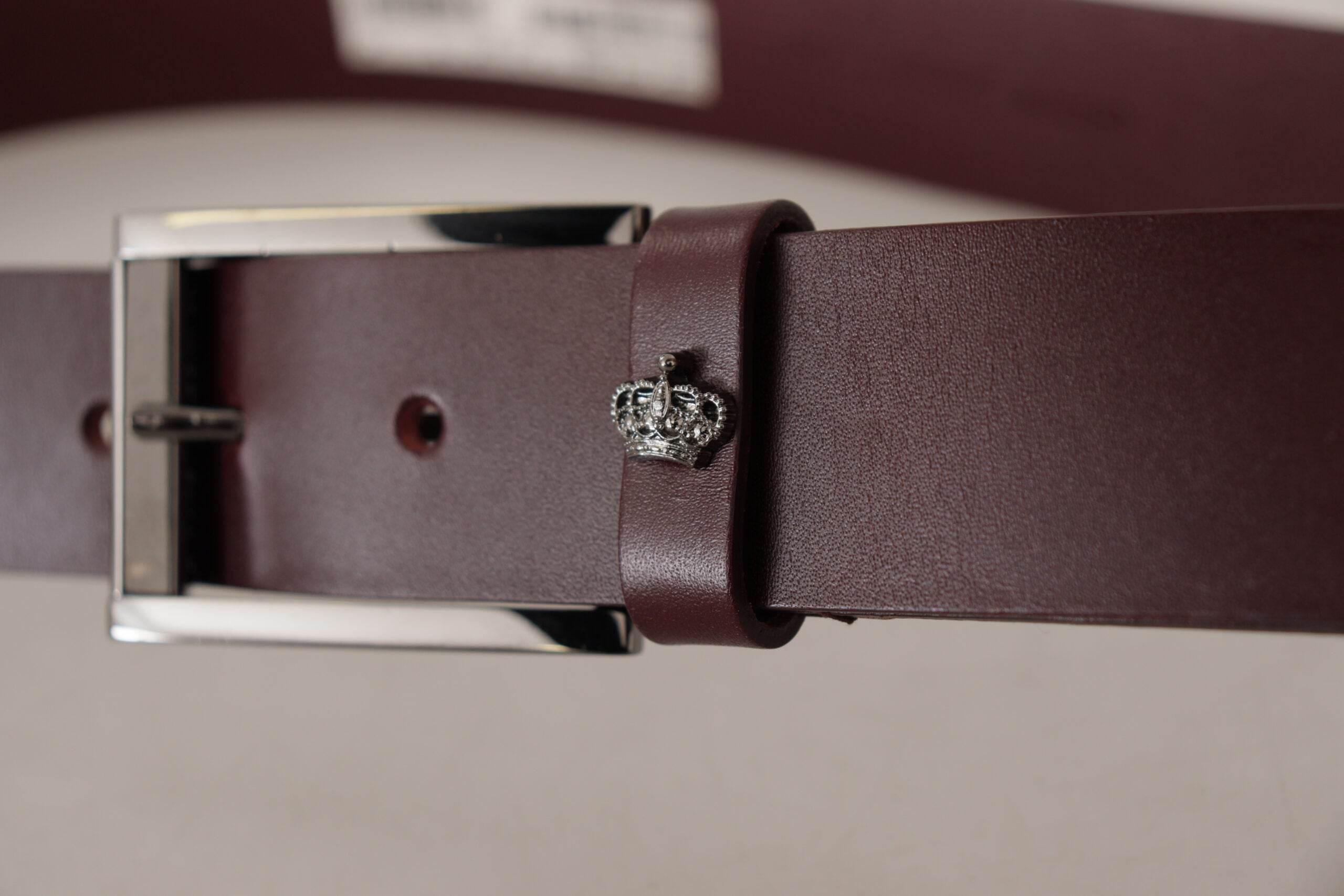 Dolce & Gabbana Brown Leather Silver Metal Crown Buckle Belt - Hilstor