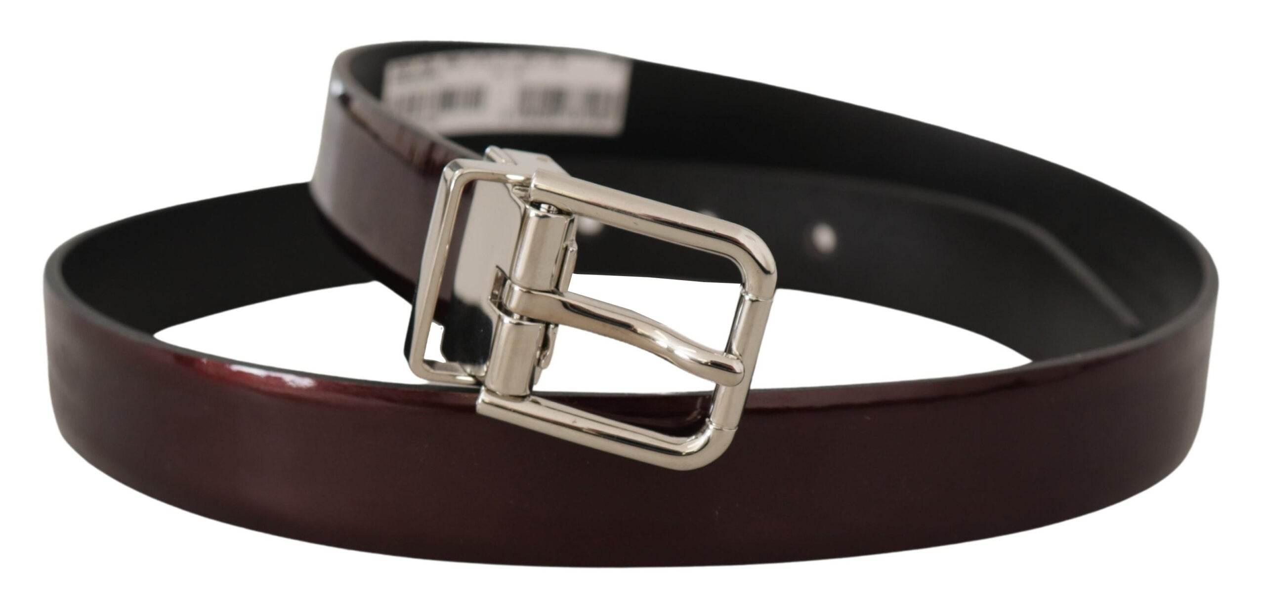 Dolce & Gabbana Brown Patent Leather Silver Metal Buckle Belt - Hilstor