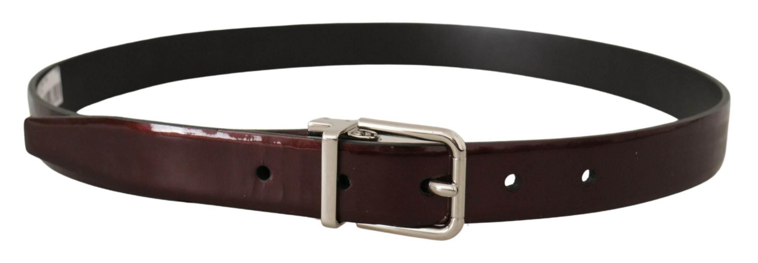Dolce & Gabbana Brown Patent Leather Silver Metal Buckle Belt - Hilstor