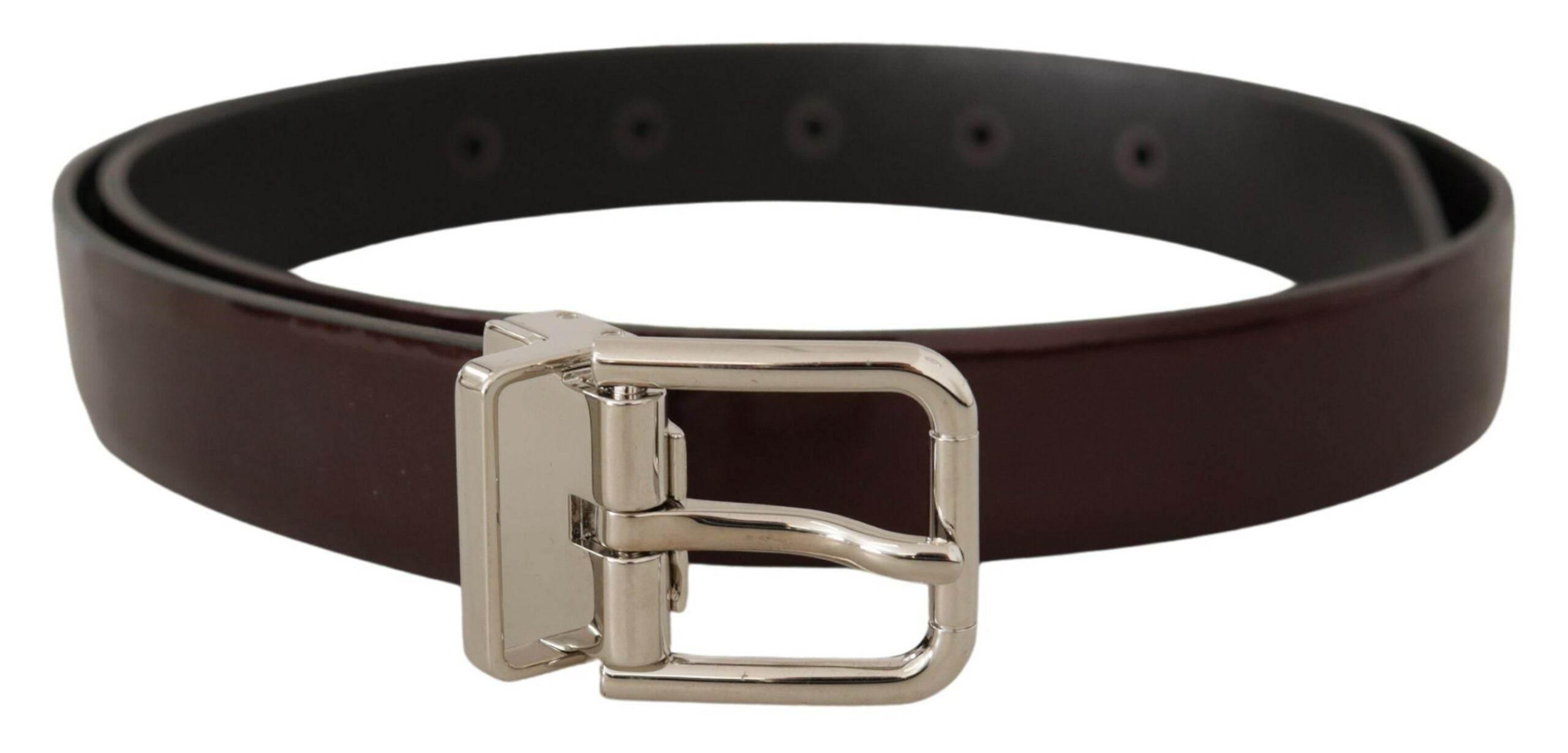Dolce & Gabbana Brown Patent Leather Silver Metal Buckle Belt - Hilstor