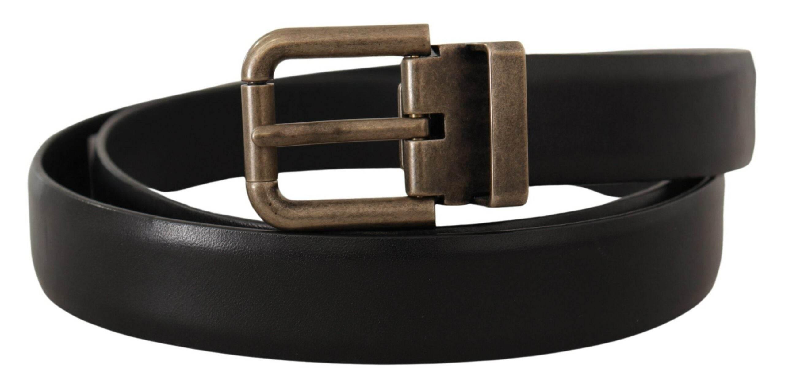 Dolce & Gabbana Black Calf Leather Brushed Brass Box Buckle Belt - Hilstor