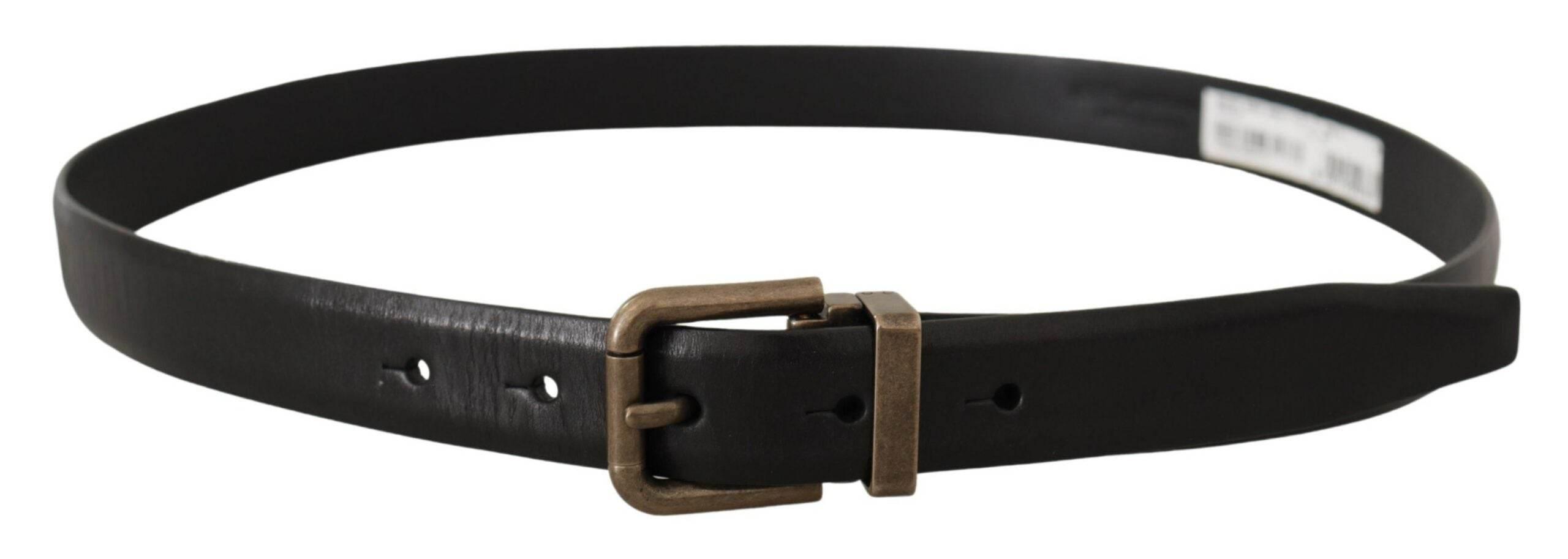 Dolce & Gabbana Black Calf Leather Brushed Brass Box Buckle Belt - Hilstor