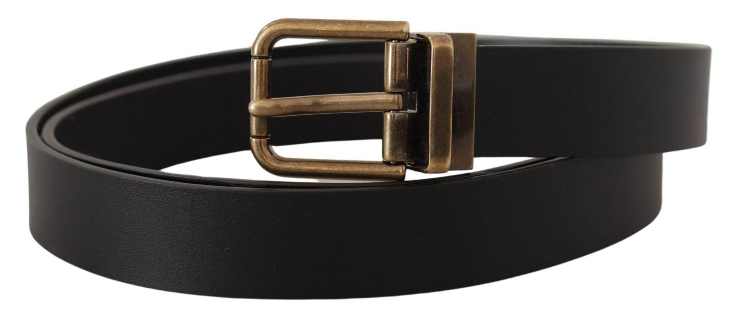 Dolce & Gabbana Black Leather Brass Metal Box Buckle Belt - Hilstor