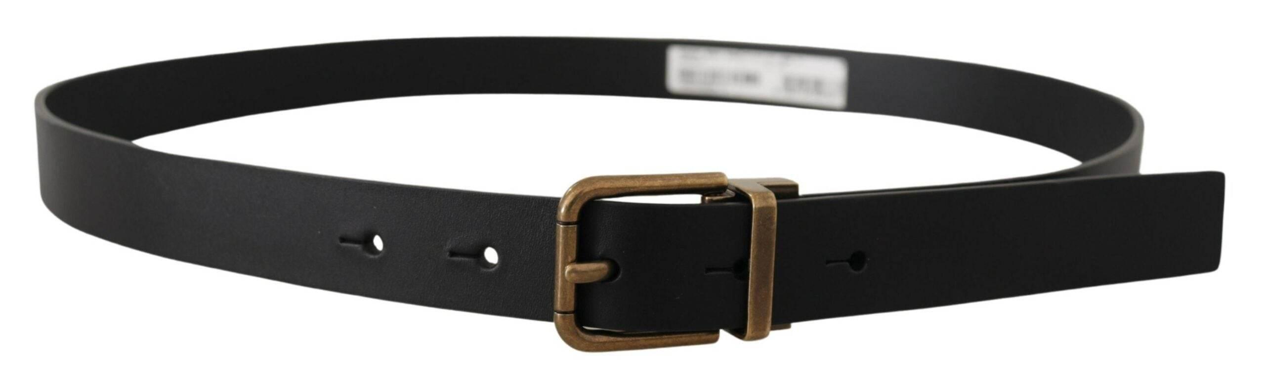 Dolce & Gabbana Black Leather Brass Metal Box Buckle Belt - Hilstor