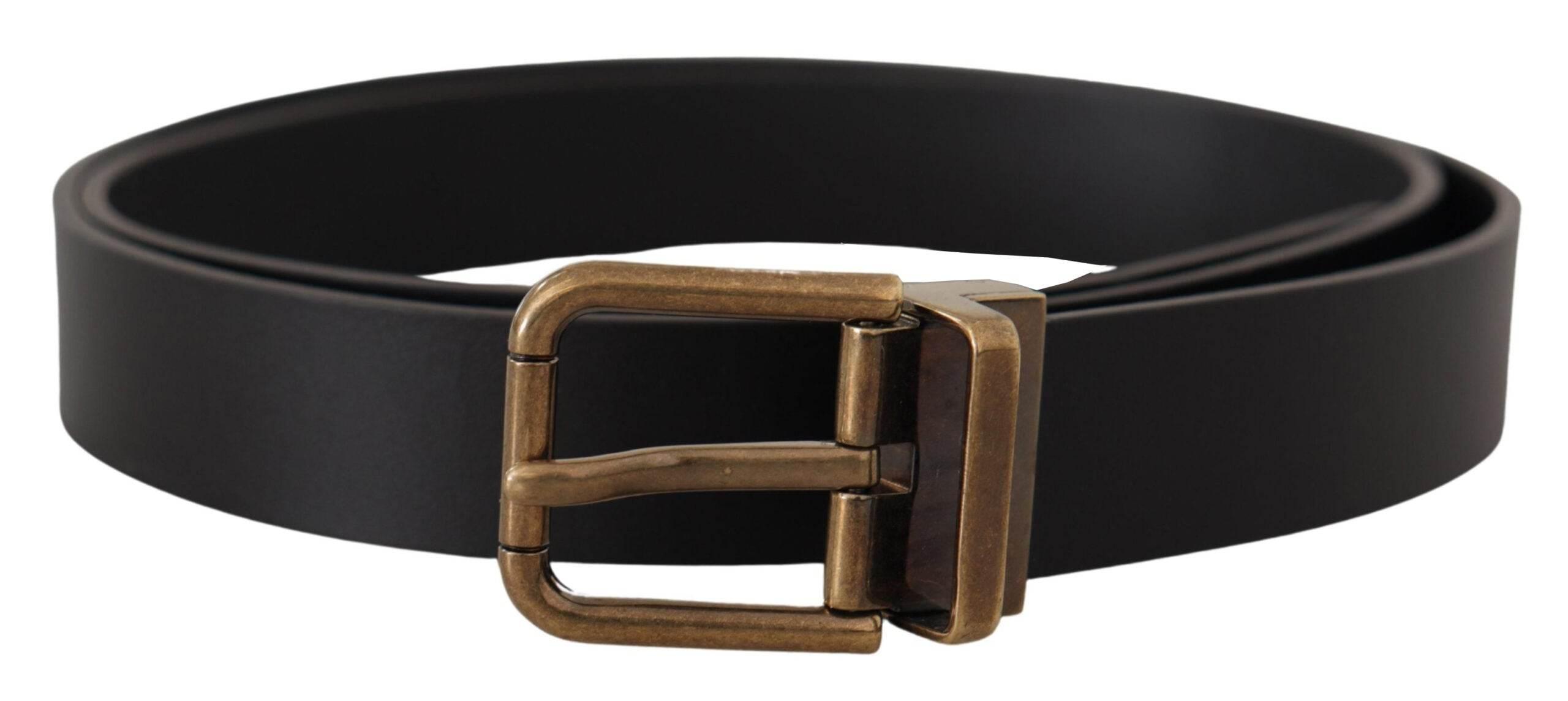 Dolce & Gabbana Black Leather Brass Metal Box Buckle Belt - Hilstor