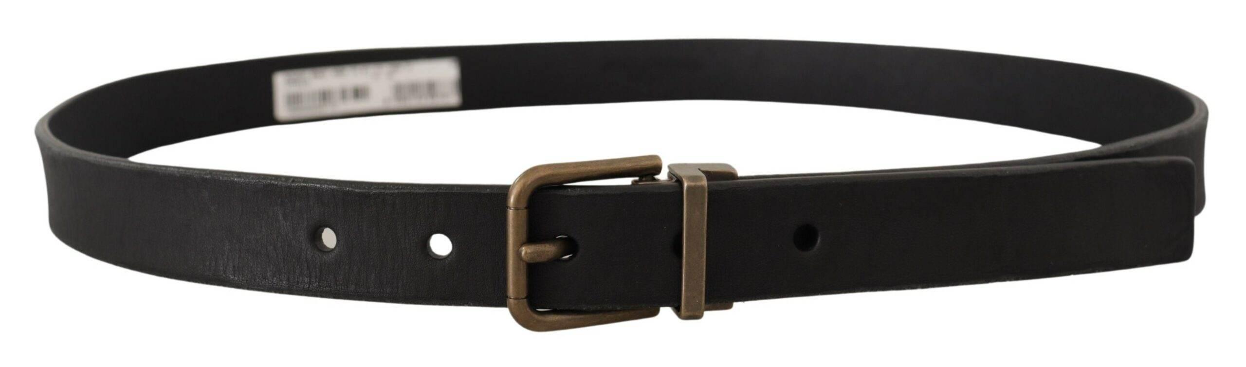 Dolce & Gabbana Black Leather Brass Metal Grain Buckle Classic Belt - Hilstor