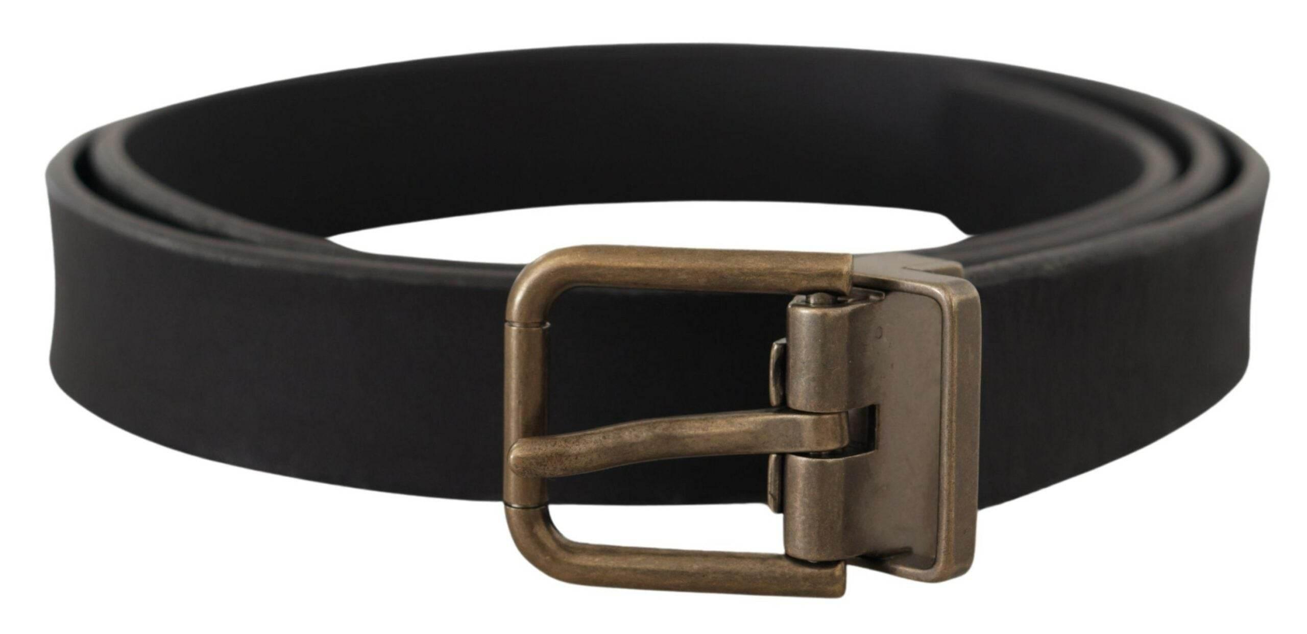 Dolce & Gabbana Black Leather Brass Metal Grain Buckle Classic Belt - Hilstor