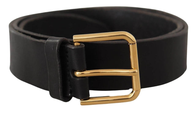 Dolce & Gabbana Black Leather Gold Tone Logo Metal Buckle Belt - Hilstor