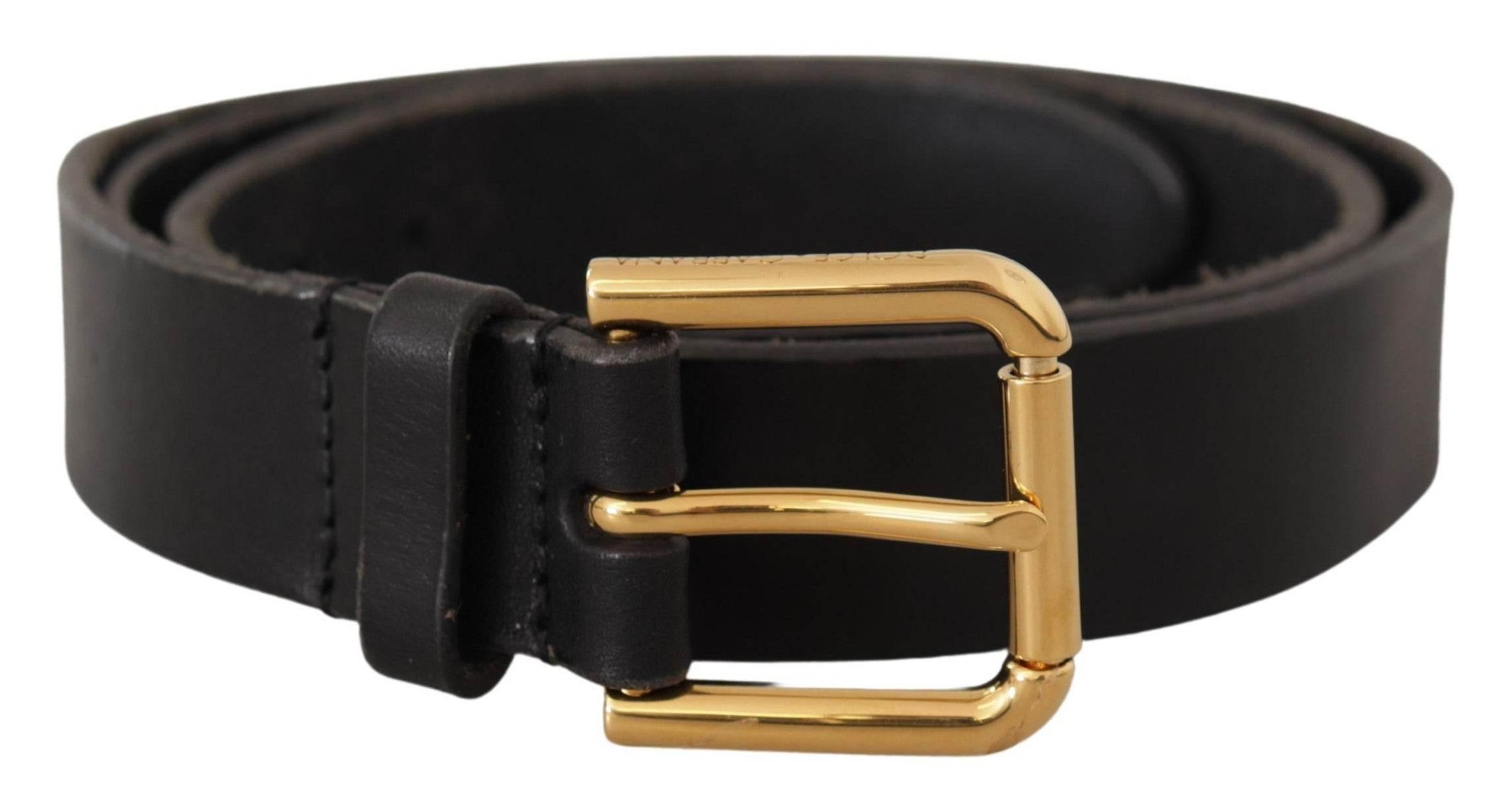Dolce & Gabbana Brown Classic Leather Gold Metal Buckle Belt - Hilstor