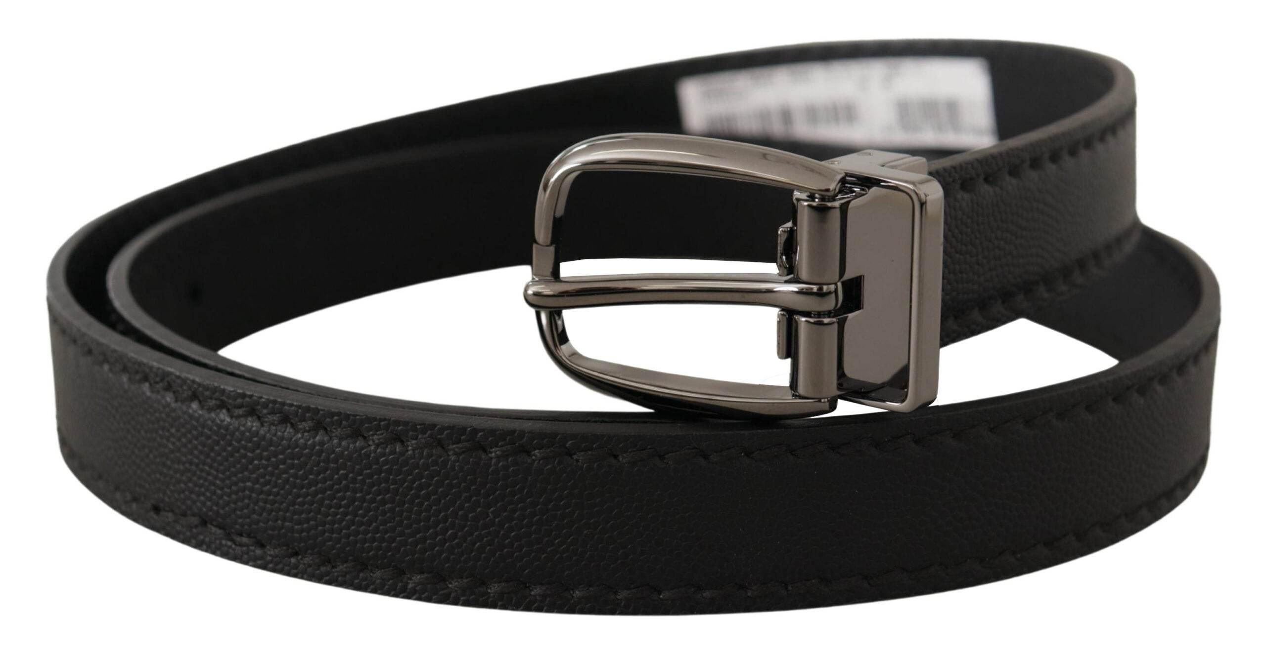 Dolce & Gabbana Black Leather Metal Logo Buckle Belt - Hilstor