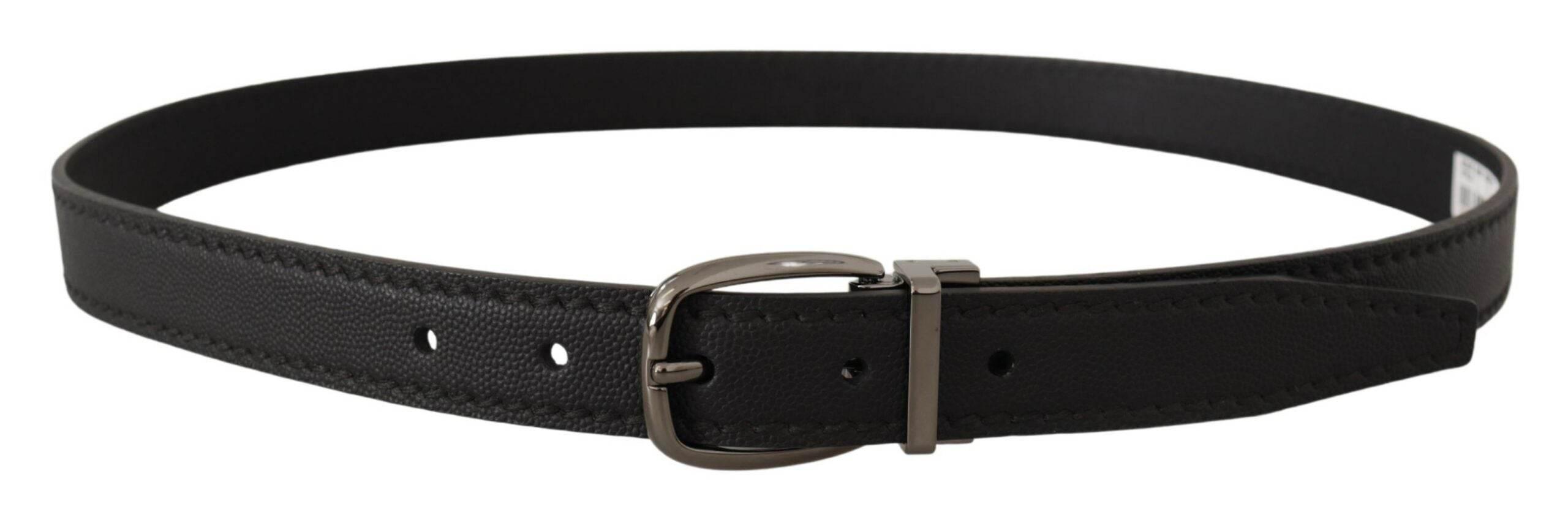 Dolce & Gabbana Black Leather Metal Logo Buckle Belt - Hilstor