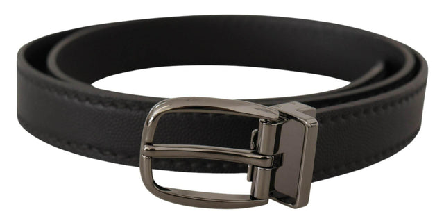 Dolce & Gabbana Black Leather Metal Logo Buckle Belt - Hilstor