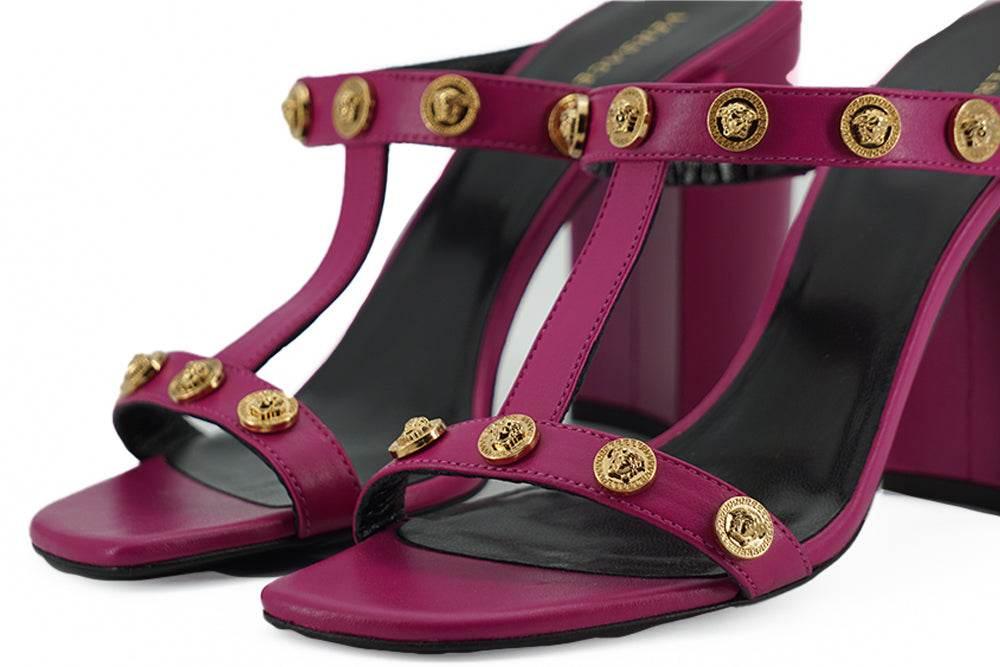 Versace Elegant Purple Calf Leather High Sandals - Hilstor