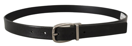Dolce & Gabbana Black Leather Silver Chrome Metal Logo Buckle Belt - Hilstor