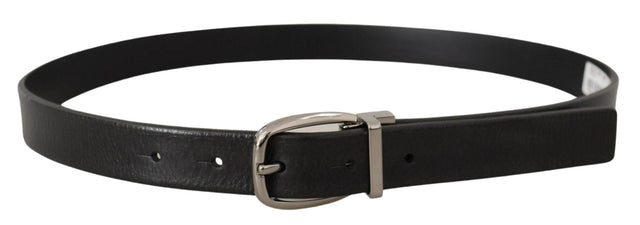 Dolce & Gabbana Black Leather Silver Chrome Metal Logo Buckle Belt - Hilstor