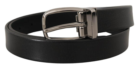 Dolce & Gabbana Black Leather Silver Chrome Metal Logo Buckle Belt - Hilstor