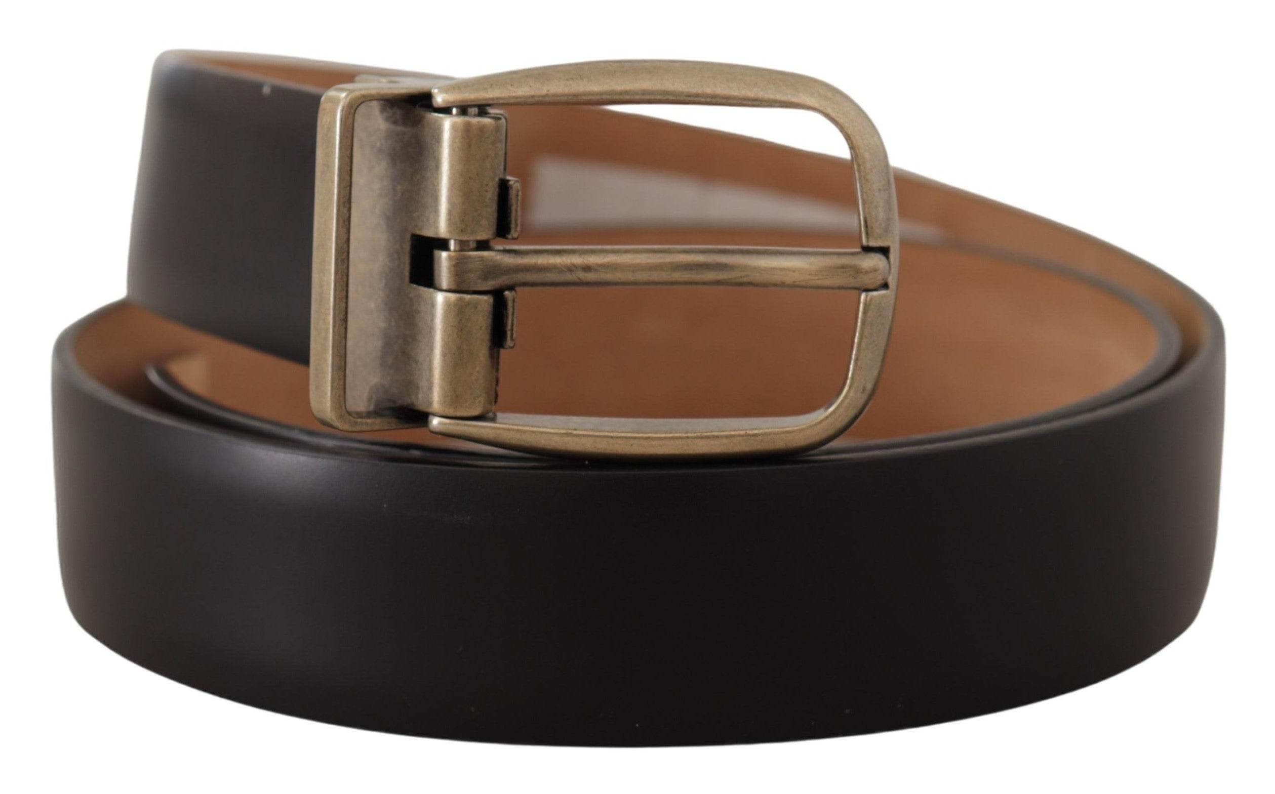 Dolce & Gabbana Black Brown Backend Leather Vintage Metal Buckle Belt - Hilstor