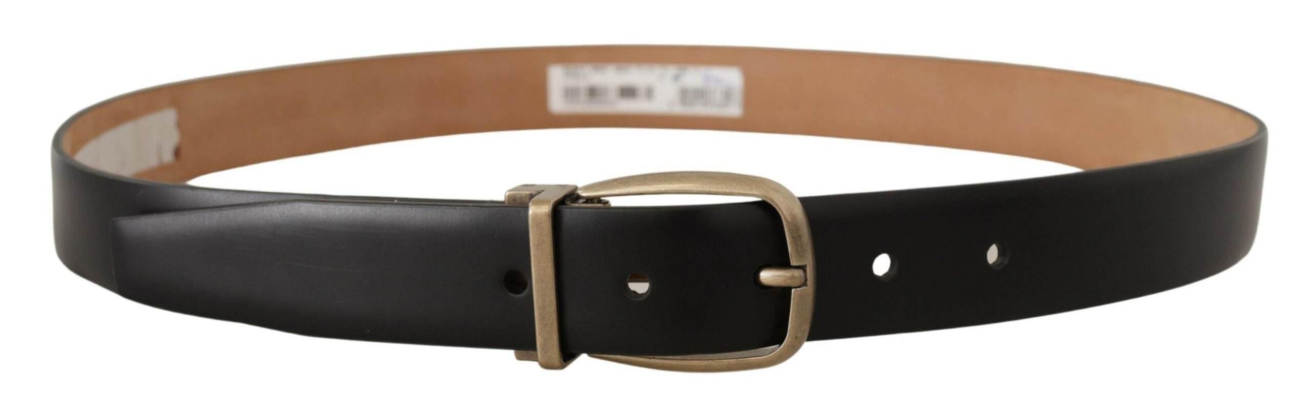 Dolce & Gabbana Black Brown Backend Leather Vintage Metal Buckle Belt - Hilstor