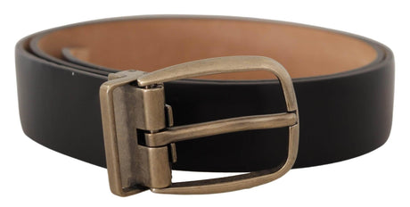 Dolce & Gabbana Black Brown Backend Leather Vintage Metal Buckle Belt - Hilstor