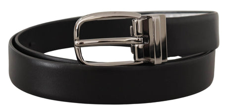 Dolce & Gabbana Black Leather Silver Metal Chrome Logo Buckle Belt - Hilstor
