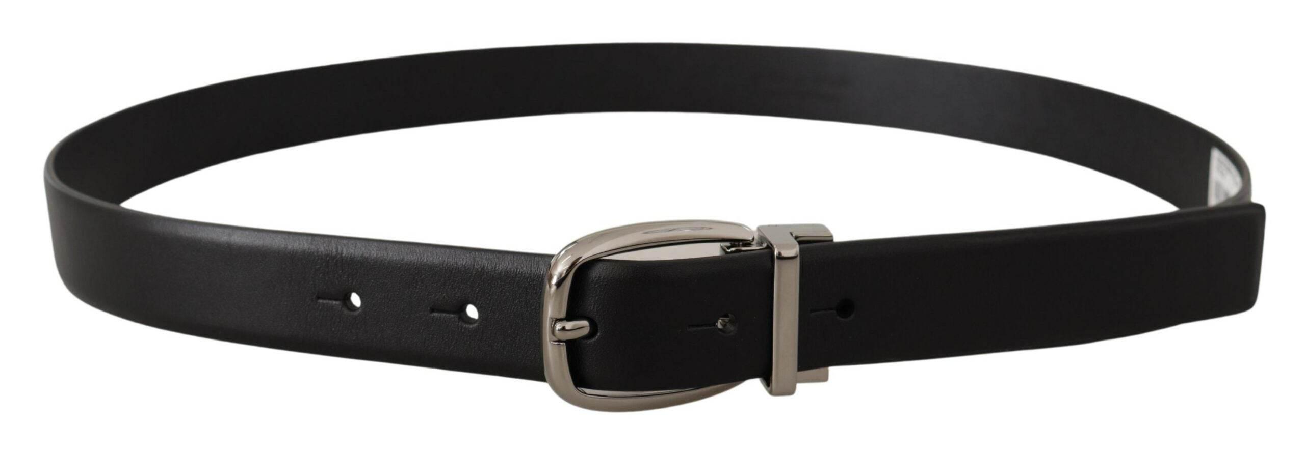 Dolce & Gabbana Black Leather Silver Metal Chrome Logo Buckle Belt - Hilstor