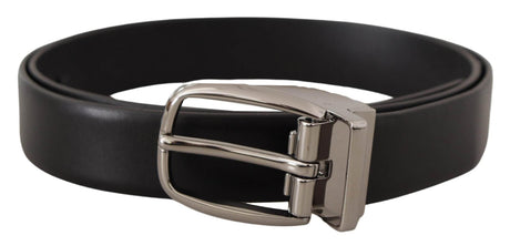 Dolce & Gabbana Black Leather Silver Metal Chrome Logo Buckle Belt - Hilstor