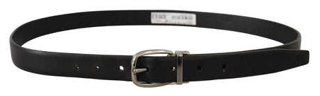 Dolce & Gabbana Black Leather Chrome Logo Metal Buckle Belt - Hilstor