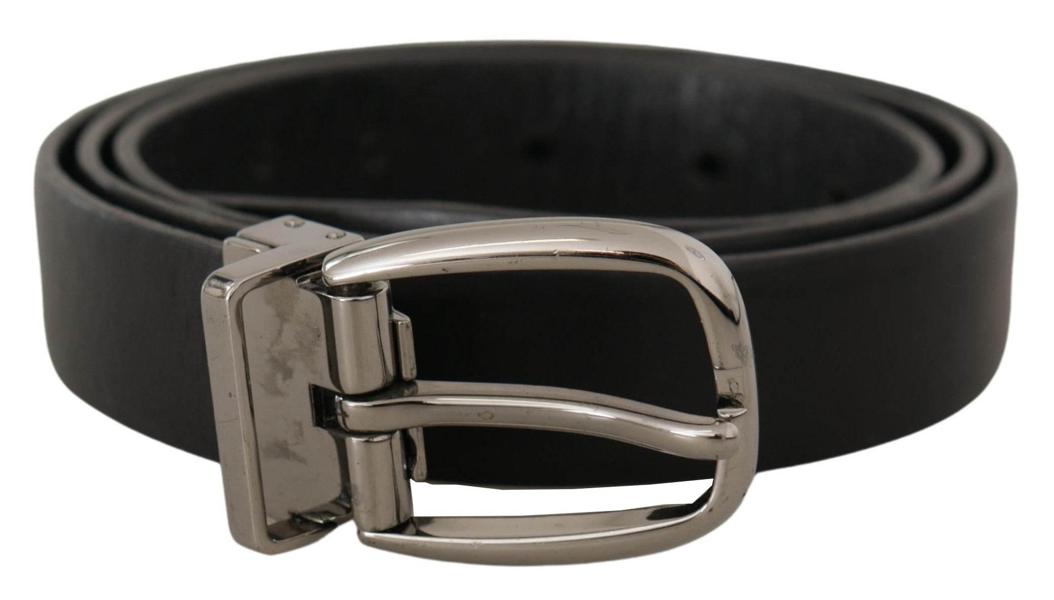 Dolce & Gabbana Black Leather Chrome Logo Metal Buckle Belt - Hilstor