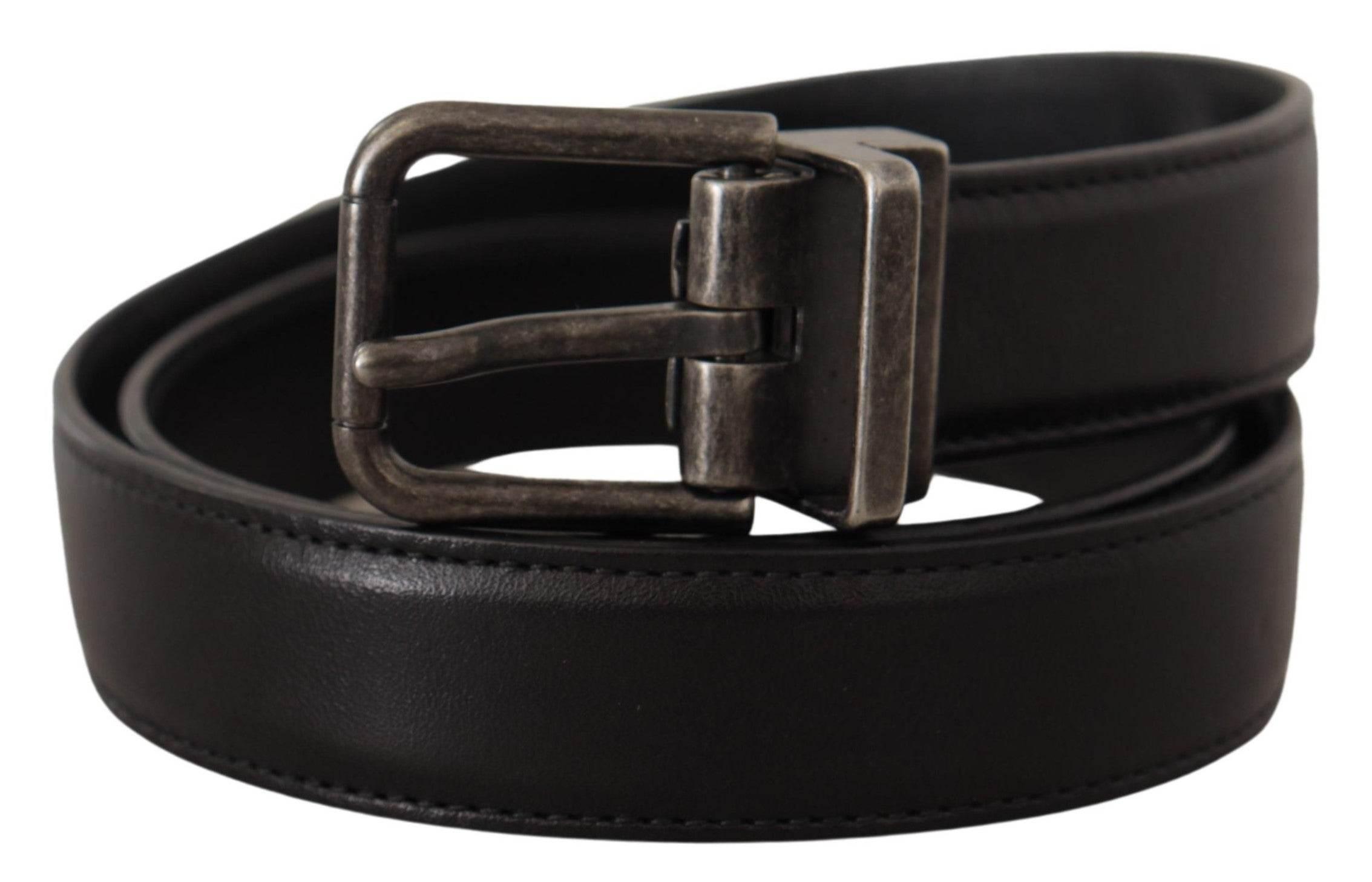 Dolce & Gabbana Black Calf Leather Logo Metal Buckle Belt - Hilstor