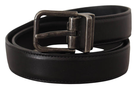 Dolce & Gabbana Black Calf Leather Logo Metal Buckle Belt - Hilstor