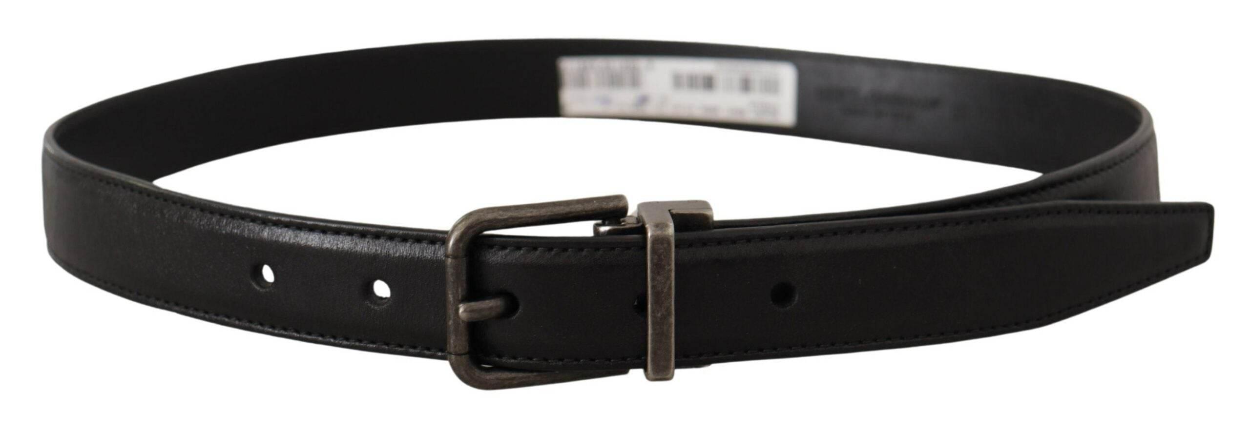 Dolce & Gabbana Black Calf Leather Logo Metal Buckle Belt - Hilstor
