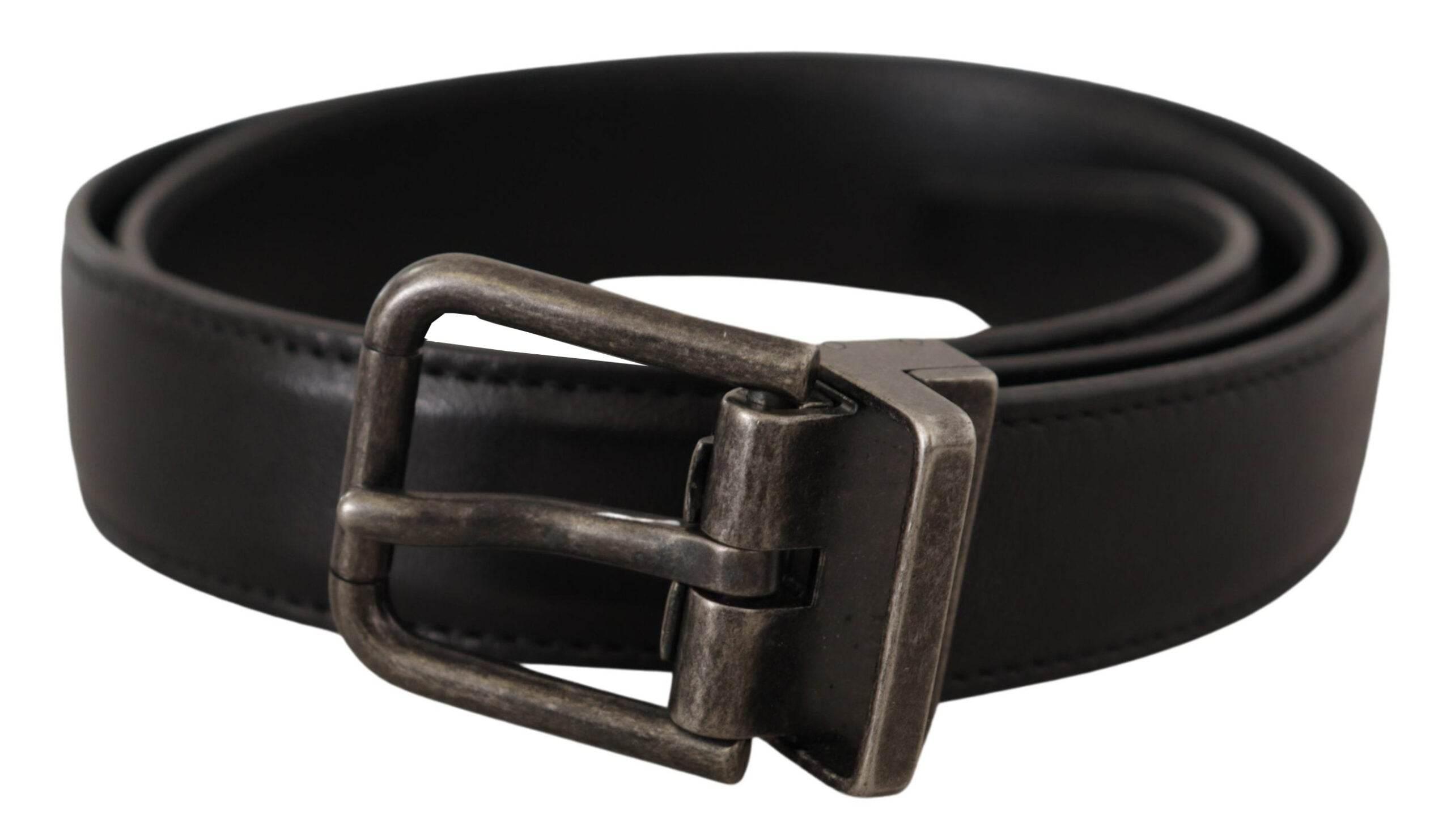 Dolce & Gabbana Black Calf Leather Logo Metal Buckle Belt - Hilstor
