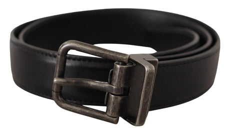 Dolce & Gabbana Black Calf Leather Logo Metal Buckle Belt - Hilstor