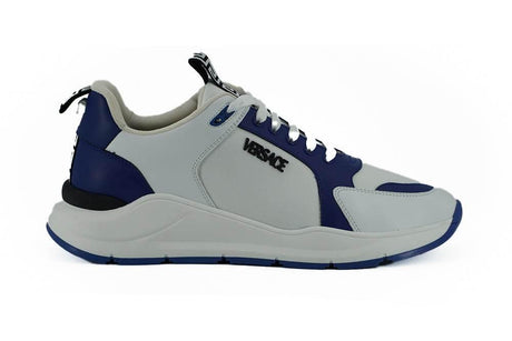 Versace Elegant Blue and White Leather Sneakers - Hilstor