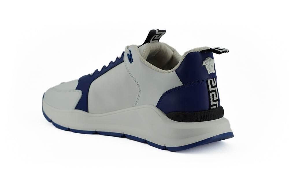 Versace Elegant Blue and White Leather Sneakers - Hilstor