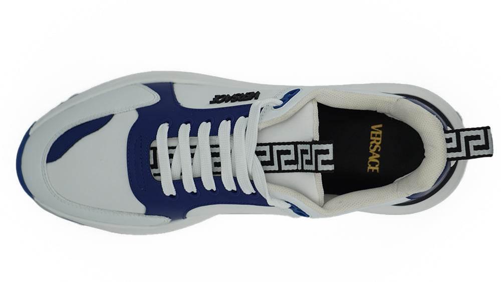 Versace Elegant Blue and White Leather Sneakers - Hilstor