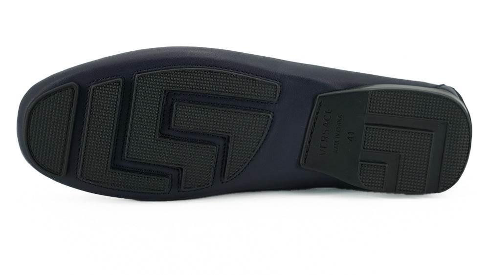 Versace Elegant Navy Blue Calf Leather Loafers - Hilstor